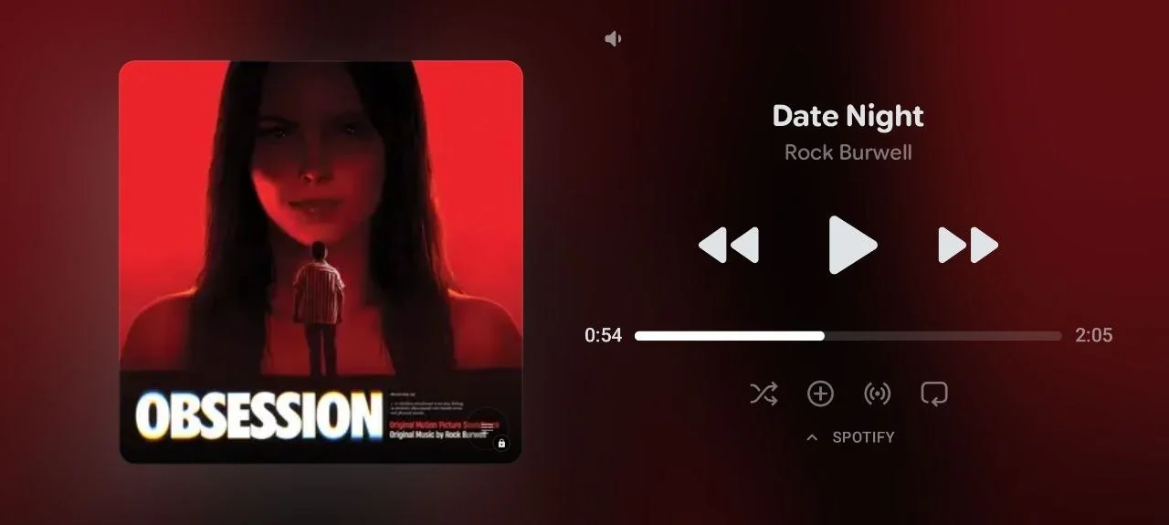 Full-screen StandBy media player showing album art, progress and playback controls